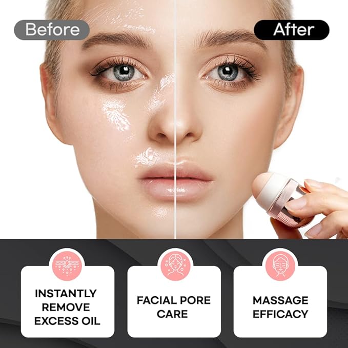 Korean Beauty Oil-Absorbing Volcanic Face Roller, Portable and Reusable Skincare Tool for Oily Skin, Shine Control, Oil Absorber tool for Face (Black)