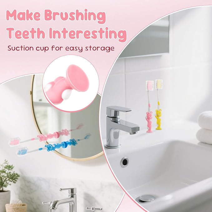 Toothbrushes for Kids In Bulk, Individually Wrapped Disposable Toothbrush Cute Manual Soft Bristles Children Toothbrush With Cover Suction Cup Toddler Toiletries Set for Home/School/Travel (60 Pack)