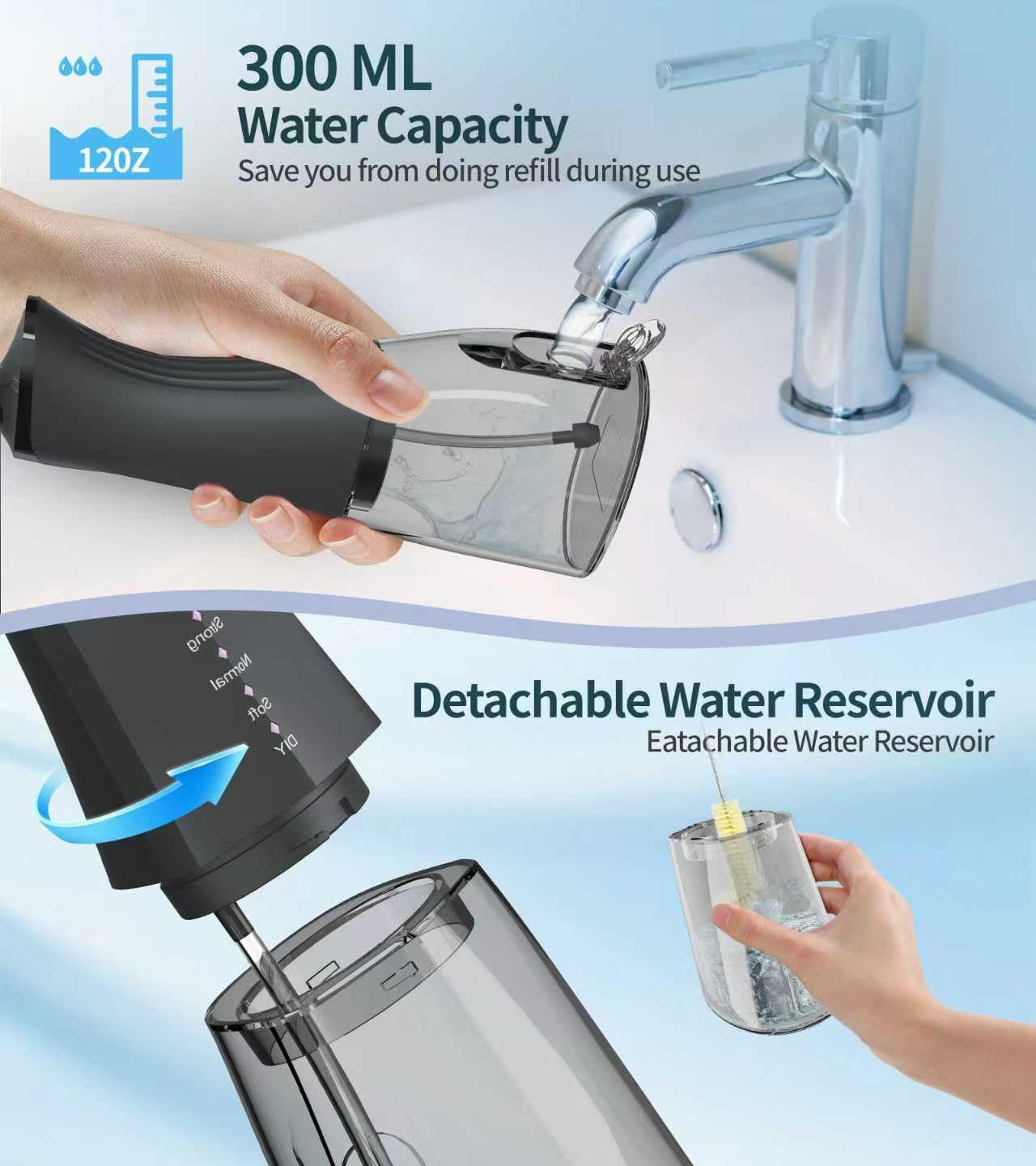 Water Dental Flosser Cordless for Teeth, 350ML Water Dental Flosser Teeth Pick 4 Modes Portable Oral Irrigator with 4 Jet Tips Rechargeable Flossers Oral Irrigator IPX7 Waterproof for Home Travel