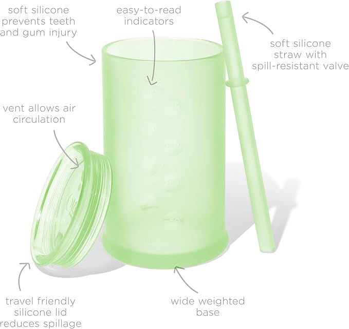 Olababy Clear View Silicone Training Cup with Straw Lid | Toddler Sippy Trainer 12mo+ | Unbreakable Water Drinking Cups for Kids 2yr+ | Baby Led Weaning & Feeding Supplies (Kiwi, 9 oz)