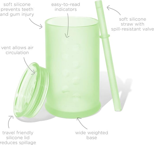 Olababy Clear View Silicone Training Cup with Straw Lid | Toddler Sippy Trainer 12mo+ | Unbreakable Water Drinking Cups for Kids 2yr+ | Baby Led Weaning & Feeding Supplies (Kiwi, 9 oz)