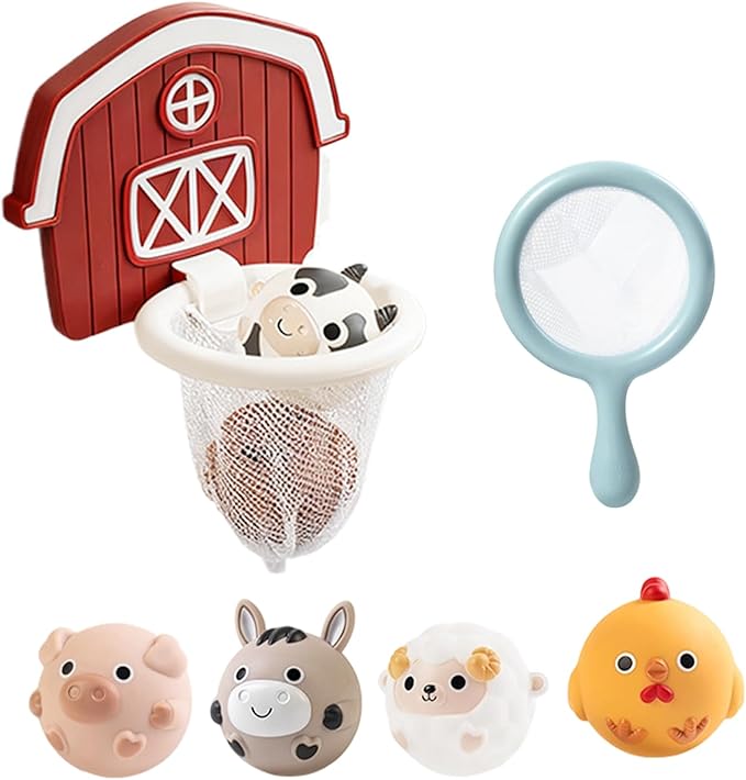 Kids Shower Bath Toy - Interactive Fun Pool Game with 6 Animal Balls, Bathtub Basketball Hoop with Suction Cups, Play & Learning Function for Traveling, Pool, Beach, Bathroom, Home