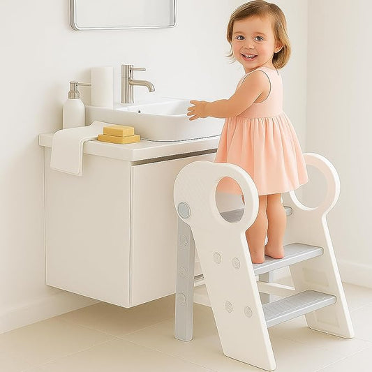 Toddler Step Stool for Bathroom Sink, Adjustable 3 Step Stop for Kids with Handles, Non-Slip Pads, Toilet Stool Potty Training, Kitchen Standing Tower for Bedroom Kitchen Counter Helper