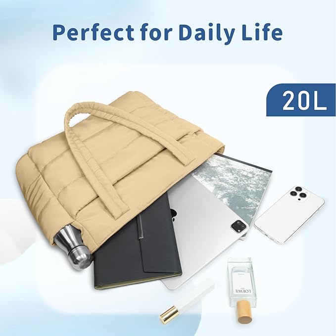 TOPDesign Puffer Tote Bag for Women, Lightweight Puffy Handbag with Compartments, Quilted Shoulder Bag for Work, Travel, Gym