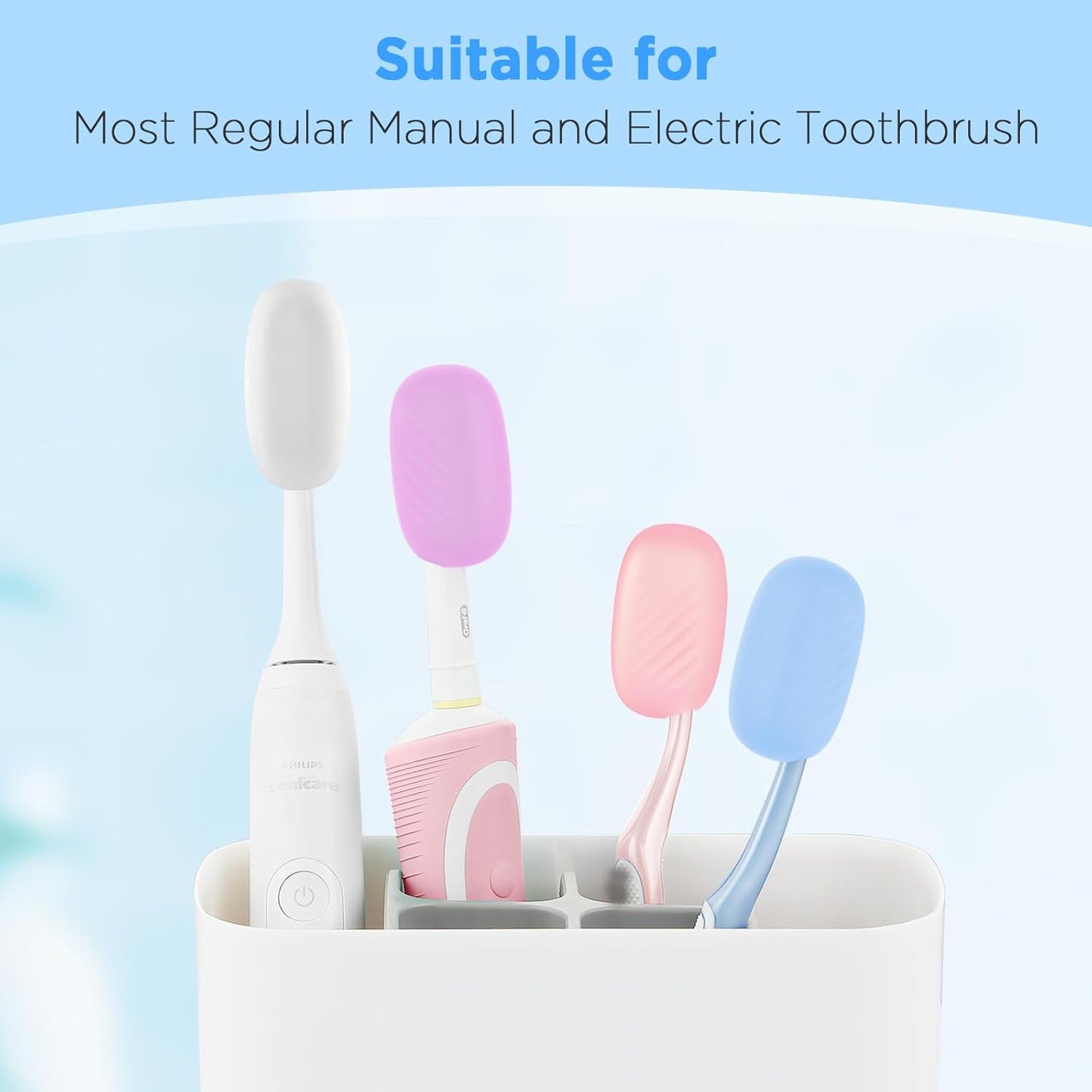 Toothbrush Covers Caps 6 Pack, Silicone Toothbrush Head Protector Replacement for Household Travel, Fits Most Manual and Electric Toothbrushes (Clear, Blue, Pink, Rose Pink, Green, Purple)