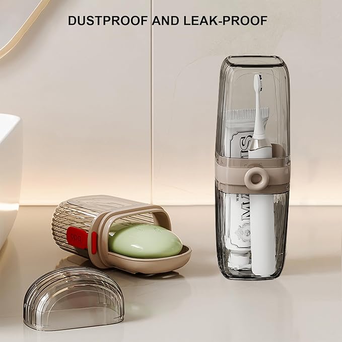 2Pcs Toothbrush Travel Case & Travel Soap Holder Dish Tray, Portable Clear Toothbrush Holders with Cover Leakproof Bar Soap Holder for Traveling School Camping Business Trip Bathroom