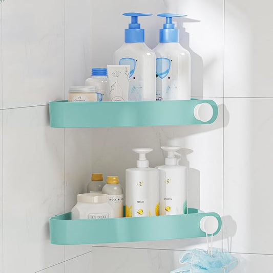Sotfamily Shower Caddy Corner, 2 Pack Adhesive Corner Shower Shelves for Bathroom Organizers and Storage, Rust Free Plastic Rack for Bathroom Accessories & Decor, Turquoise