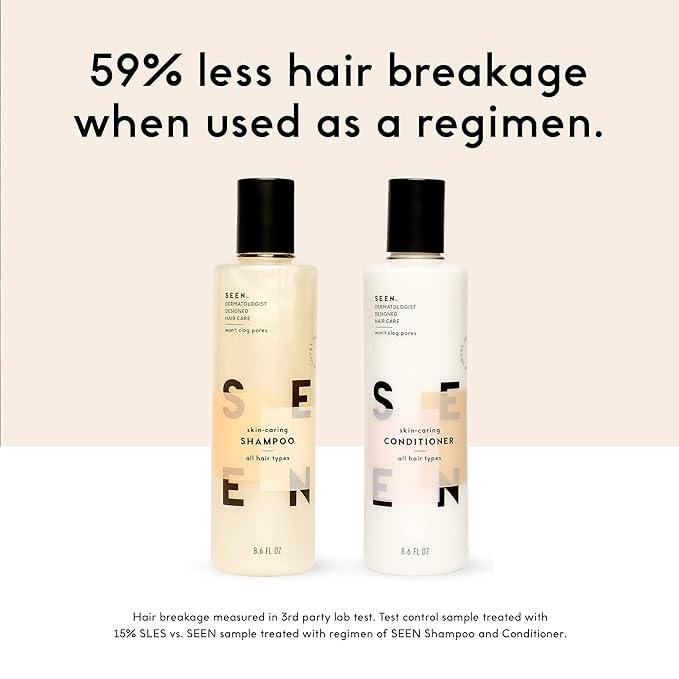 SEEN Travel Trio - Scented - Non-Comedogenic & Blow-Out Hair Cream, Shampoo & Conditioner Set- Reduces Frizz- Heat Protectant- Safe for Sensitive & Acne Prone Skin