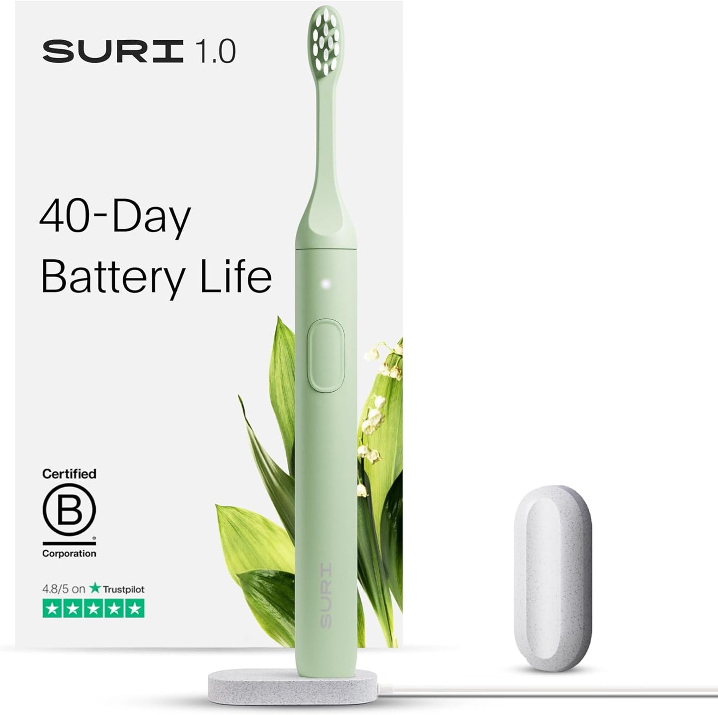 SURI 1.0 Sonic Electric Toothbrush | 1 Month+ Battery | Designed in California | Sustainable Electric Toothbrush for Adults | Travel Toothbrushes | Tooth Brush | Green