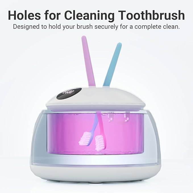 Ultrasonic Retainer Cleaner Machine, 45kHz & 200ML Dental Cleaning Pod for Dentures, Aligners, Mouth Guards, Braces, Toothbrushes & Jewelry, Ultrasonic Cleaner with Digital Timer