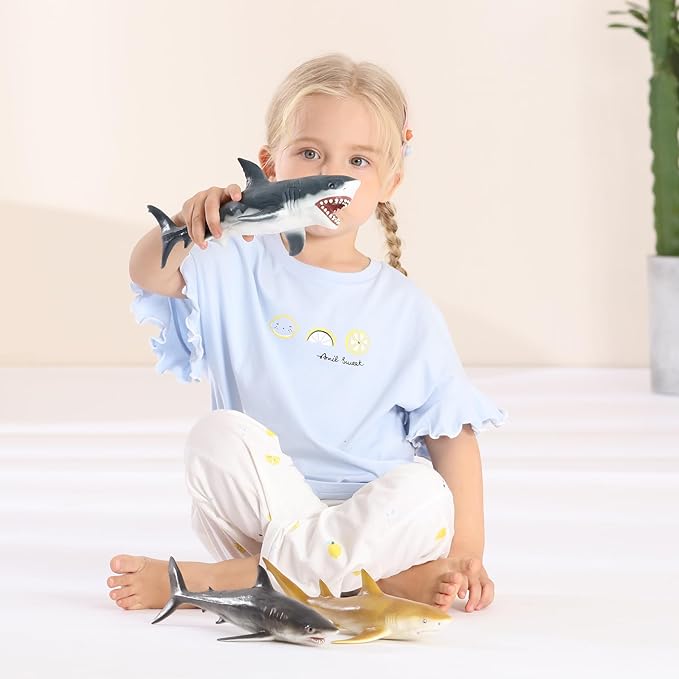 Gemini&Genius Sea Animal Great White Shark Action Figure Megalodon Shark Model Toy Soft Rubber Realistic Ocean Shark Educational and Role Play Toys for Kids and Collectors (Great White Shark)