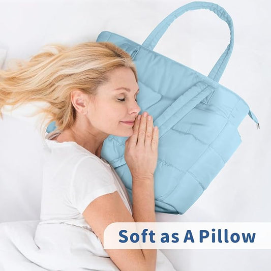 TOPDesign Puffer Tote Bag for Women, Lightweight Puffy Handbag with Compartments, Quilted Shoulder Bag for Work, Travel, Gym