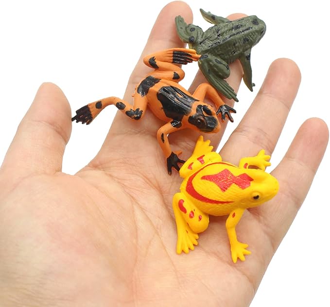 SmilerSmile Animal Assorted Mini Plastic Figures Toy Set, Educational Party Cake Topper, Goody Bag Filler (12pcs Frog)