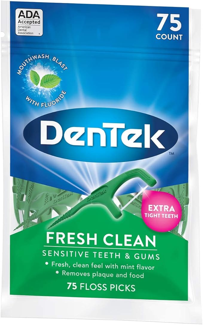 DenTek Fresh Clean Floss Picks, for Extra Tight Teeth, 75 Count, (Pack of 4)