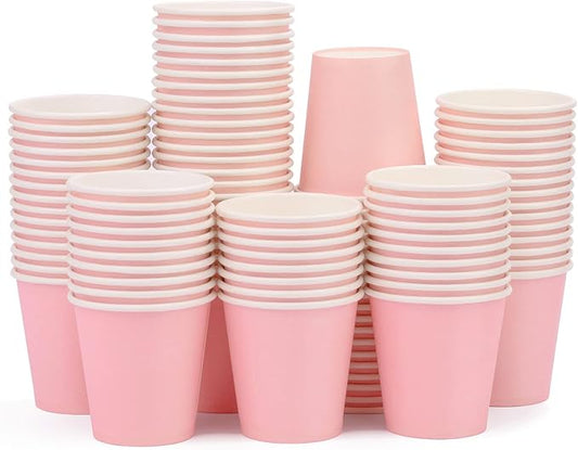 100 Pack 3 oz Pink Paper Cups,Mouthwash Cups, Disposable Bathroom Cups,Small Paper Cups 3oz Ideal for Bathroom, Supermarket, Birthday Party, Picnic and BBQ