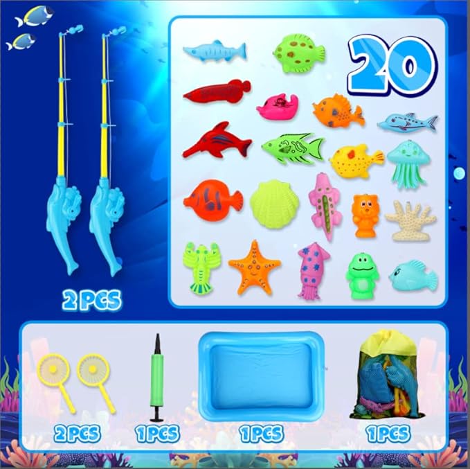 TOY Life 2-Player Magnetic Fishing Game for Kids 3-5 - Toddler Fishing Pole Set with Fish Toys - Bath & Pool Toys - Water Table Accessories - Educational Fishing Toy Rod for Boys Girls