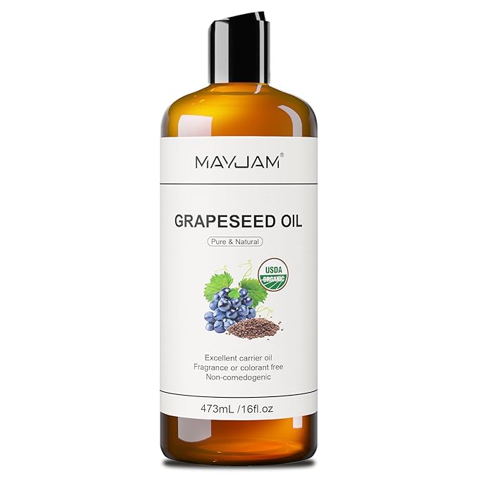 MAYJAM Organic Grapeseed Oil for Skin & Hair 16 oz, USDA Certified 100% Pure & Natural Grape Seed Oils, Cold Pressed Body Massage Carrier Oil for Skin Face Essential Oils Mixing, Hexane Free