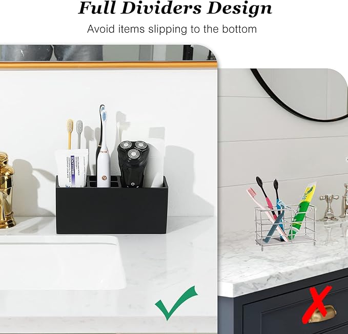 Luxspire Toothbrush Holder, 5 Slots Toothbrush Razor Holder Toothpaste Stand, Resin Decorative Dental Storage for Bathroom Accessories Set Vanity Counter Sink Organizer Storage Organizer Caddy - Black