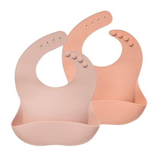 Moonkie Silicone Baby Bibs Set Of 2 | BPA Free Waterproof | Soft Flexible Adjustable Silicone Bibs for Babies & Toddlers(Blush/Muted)