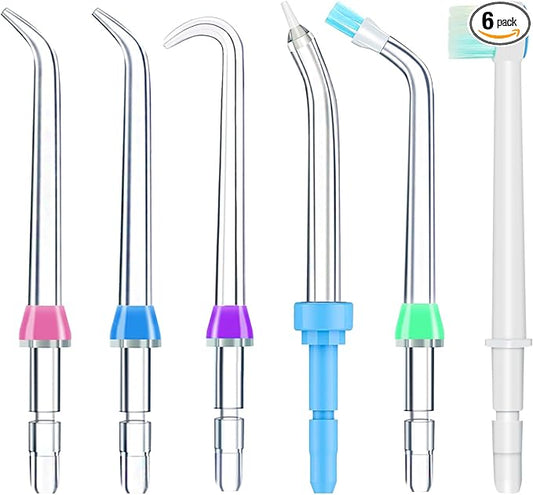Replacement Tips for Waterpik, Water Flosser Replacement Heads Parts for Waterpik Oral Irrigator, 6 Tips Different & Storage Case Bundle