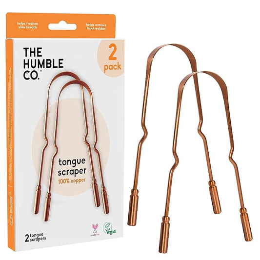 The Humble Co. Copper Tongue Scraper – 100% Copper Tongue Cleaner, For Superior Oral Care, Dental Hygiene and Tongue Cleaning, Helps Eliminate Bad Breath, BPA Free (2pk)