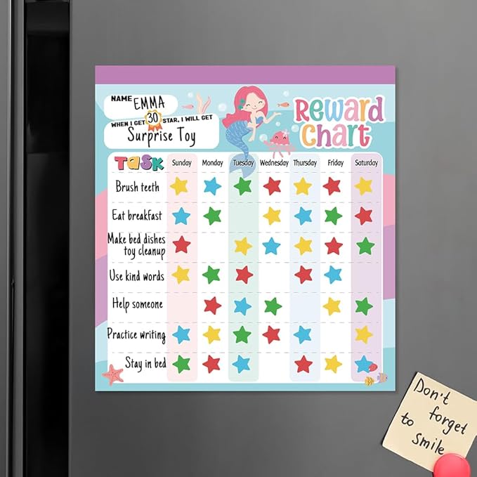 Reward Chart for Kids – Mermaid Magnetic Kids Behavior Chart, Pad with 26 Chore Charts, 1920 Star Stickers, 36 Incentive Stickers, Responsibility Chart for Kids Girls Toddlers - Kids Chore Chart