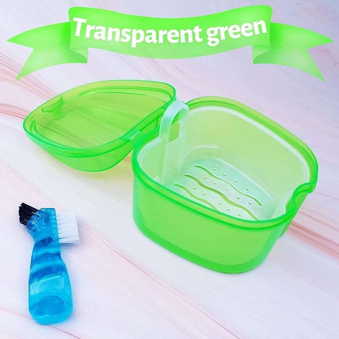Keedolla Denture Cups for Soaking Dentures, Denture Cleaning Case Retainer Container Mouth Guard Bath Box Holder Case with Brush for Night Guard, Gum Shields and Dental Appliances