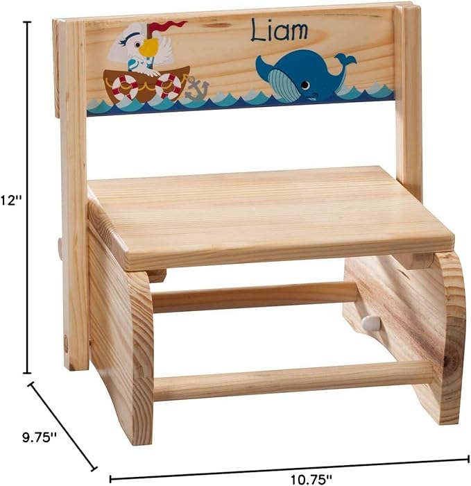 Custom 2-in-1 Children's Step Stool and Chair, Customized with Kid’s Name, Ocean Design