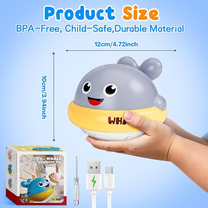 Light up Baby Bath Toys: Grey Whale Bath Toy Sprinkler,Rechargeable Bath Toys for Kids Ages 1-3,Outdoor Water Pool Toys for Toddlers 1 2 3,Fun Bathtub Birthday Gift for Boys & Girls,1 Yr Old Boy