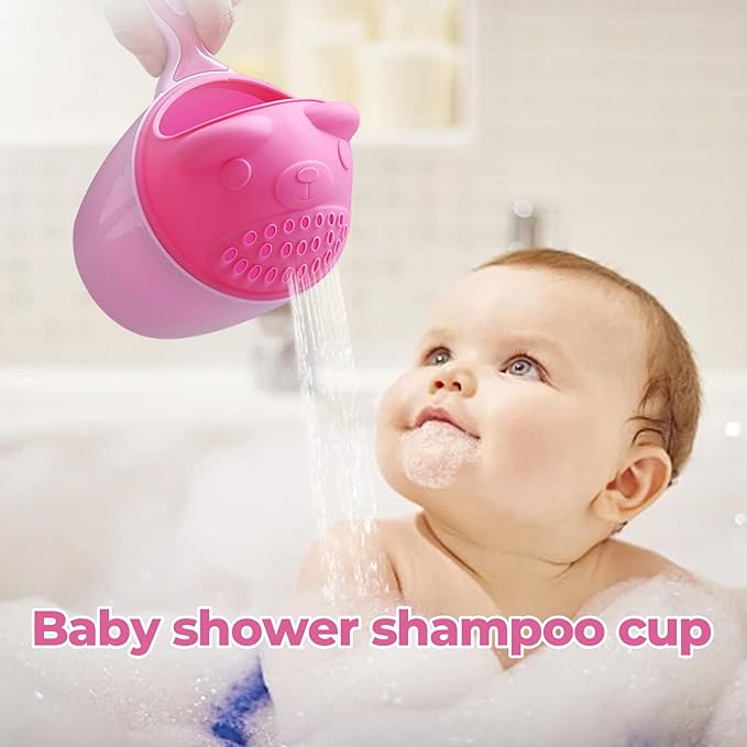 Bath Rinser Cup for Babies, Cartoon Bear Baby Bath Rinse Cup with Handle, Multi-Use Rinsing Water Scoop for Protecting Infant Toddlers Eyes