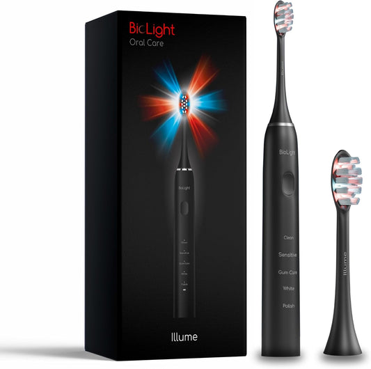 BIOLIGHT Illume Sonic Electric Toothbrush with Red & Blue Light Therapy – Professional Whitening, Gum Care & Advanced Oral Hygiene - Black