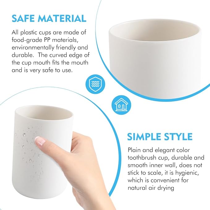 Bathroom Toothbrush Holder Cups, White Plastic Drinking Cups Mouthwash Cup Reusable Water Cup Bathroom Storage for Home Travel, 300ml(White)