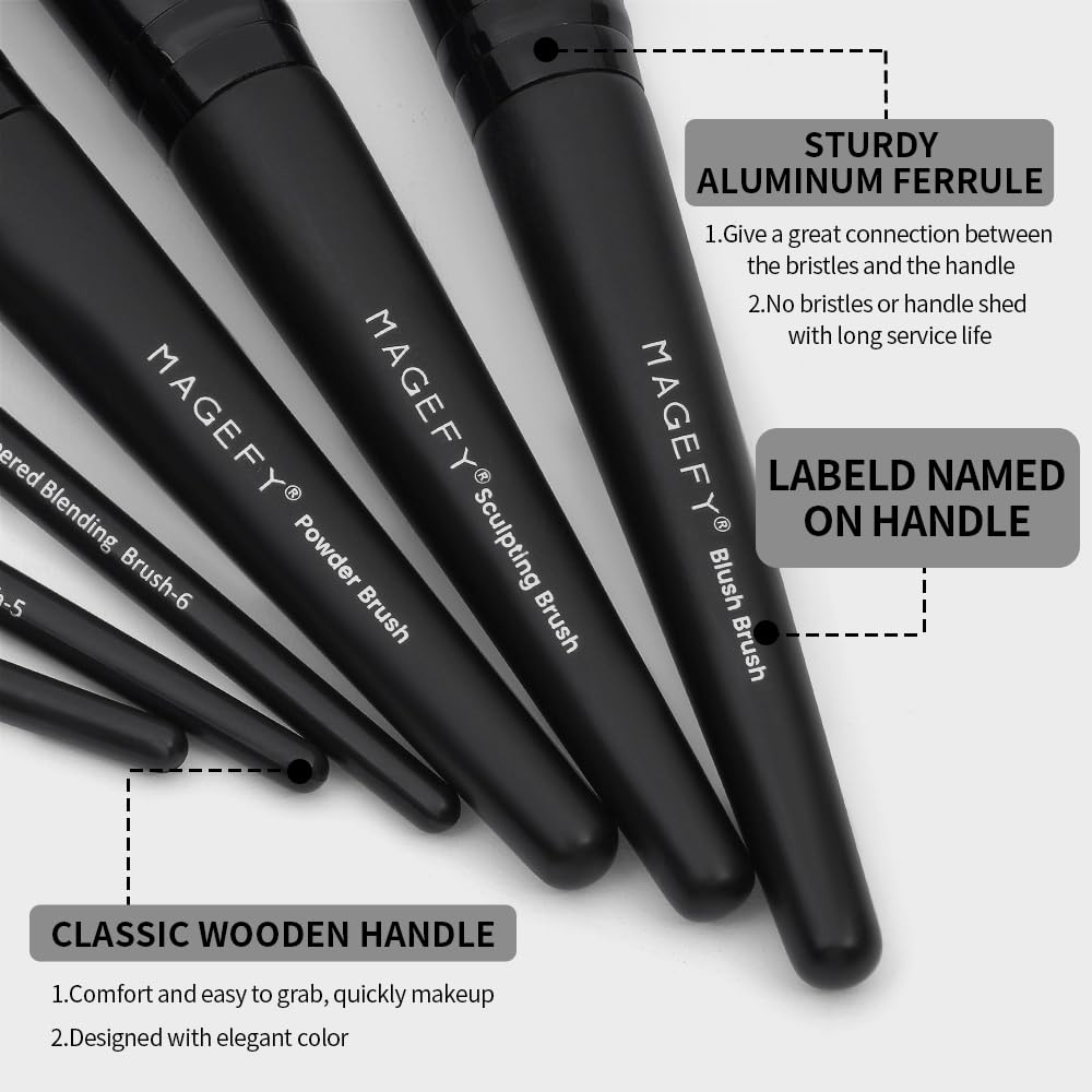 MAGEFY Makeup Brush Set, 22 Pcs Premium Synthetic Makeup Brushes Foundation Eyeshadow Brush Powder Blush Concealers Brush Set Travel Makeup Brushes with Case(Black)
