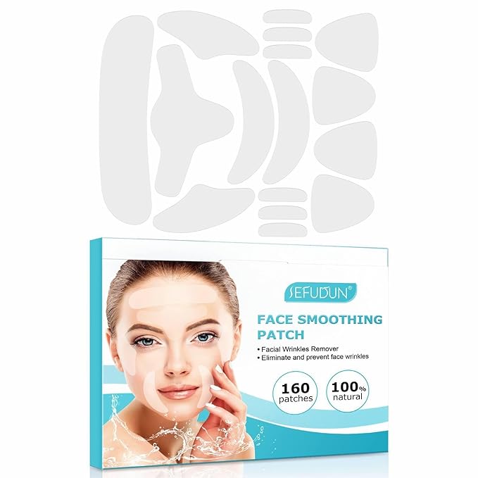sefudun Smile Line & Forehead Wrinkle Patches — Overnight Anti-Wrinkle Face Tape with Hyaluronic Acid, Collagen & Aloe — 160 All Natural Patches for Fine Lines