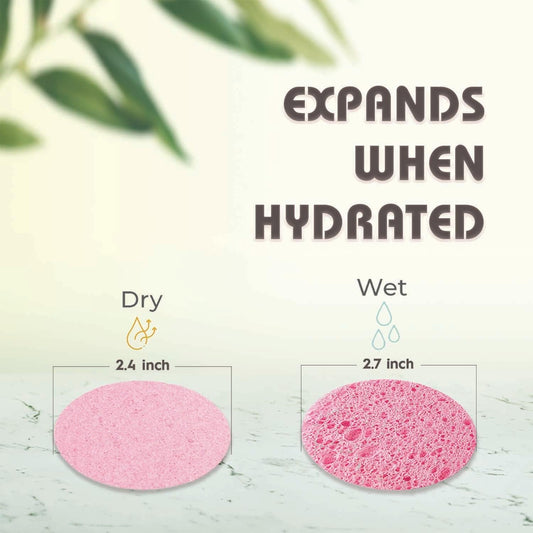 100-Count Compressed Facial Sponges, 100% Natural Cosmetic Spa Sponges for Facial Cleansing, Exfoliating Mask Pink Round