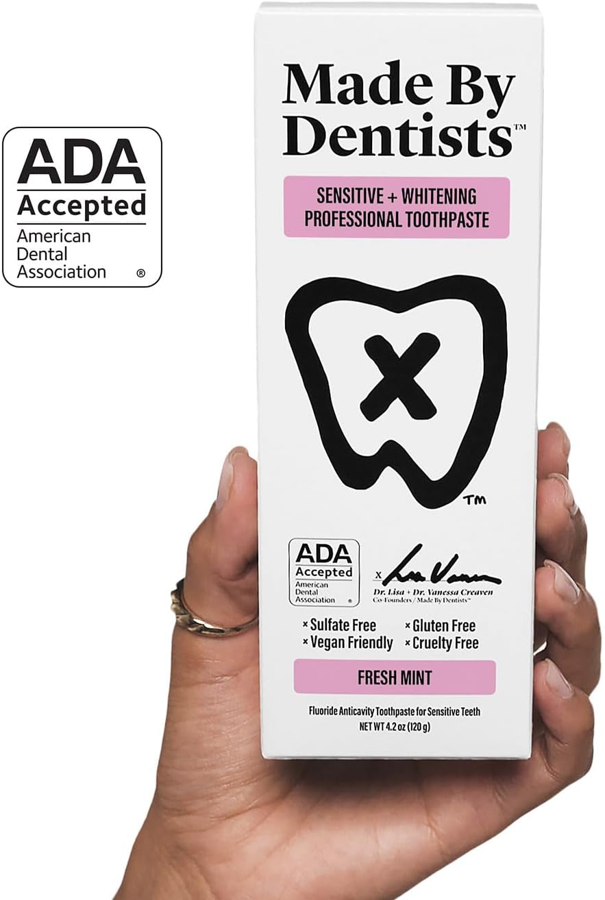 Made by Dentists Professional Sensitive + Whitening Toothpaste - Advanced Daily Whitening Toothpaste for Sensitive Teeth, ADA Approved, Vegan, Sulfate-Free, 2 x 4.2oz