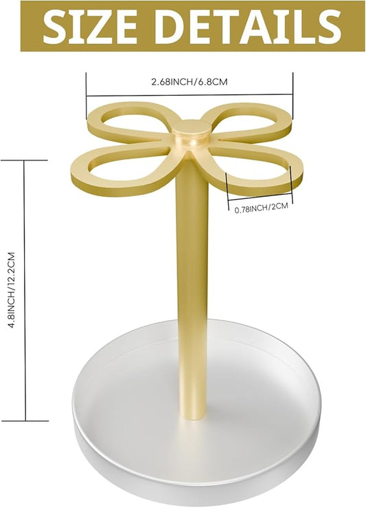 Metal Toothbrush Holders for Bathroom with 4 Slot Gold and White Tooth Brush Holder Stand and Non-Slip Base， Countertop Organizer for Family and Hotel，Compact Design