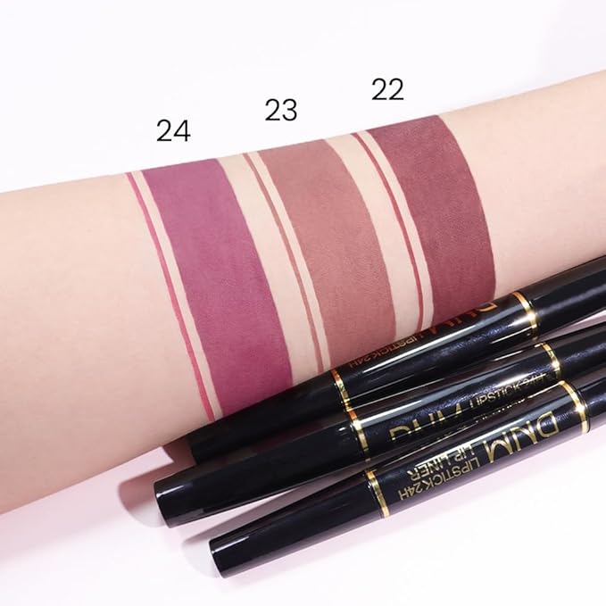 Kaely 2-in-1 Light Plum Rose Matte Lip Liner & Lipstick Combo Set Kit for Women, Magic Neutral Lipstick 24 Hours Original Lips Liner Pencil Stain Makeup Long Lasting Waterproof 24
