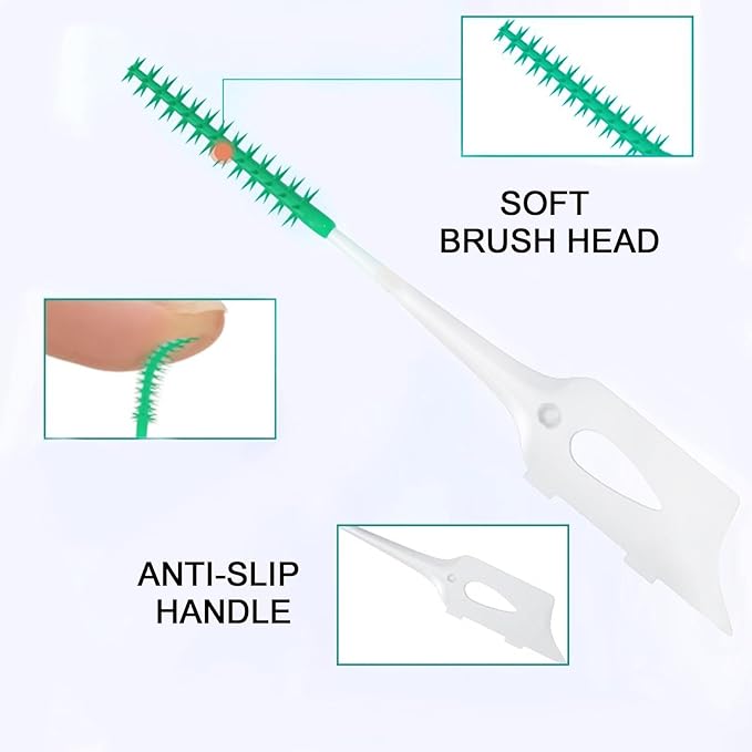 300 Pieces Dual-Use Interdental Brushes Soft Silicone, Disposable Dental Picks,Premium Dental Floss Picks for Effective Teeth Cleaning(200pcs Green+100pcs Blue)