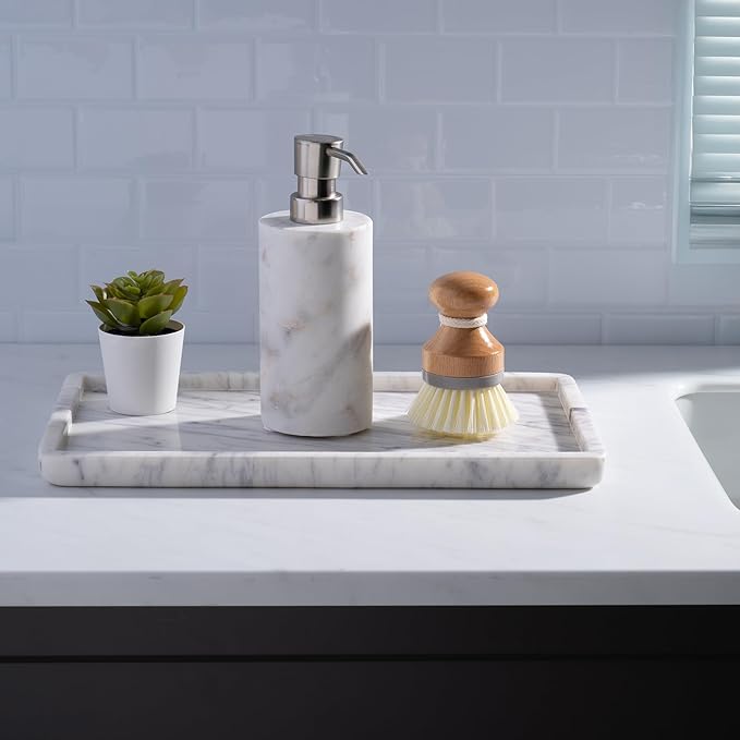 Cork & Mill Marble Tray for Bathroom Countertop, Kitchen Counter, or Catchall - 13" x 7½" Large Vanity Tray for Skincare or Perfume - Handcrafted Natural White Marble Stone Organizer