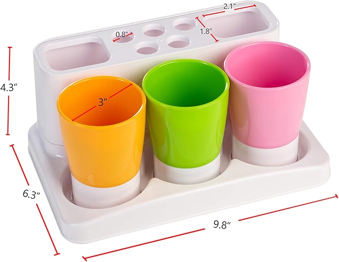 Toothbrush Holder Kids Family Set for Bathroom Storage Organizer (Orange+Green+Pink)
