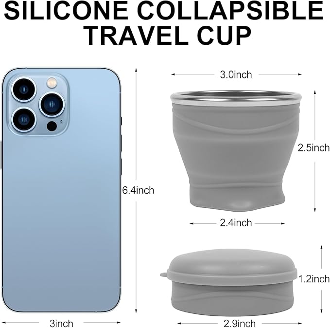 Collapsible Water Cup 6oz/180ml - Collapsible Cup - Silicone Collapsible TravelCup - Silicone Folding Camping Cup with Lids - Foldable Drinking Cup - for Travel, Camping, Hiking, Outdoor Sports