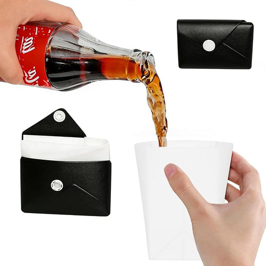 Silicone Collapsible Travel Cup, Foldable Water Cup with Card Bag - Portable Leak-Proof Reusable Mug for Camping, Hiking, Sports (black)