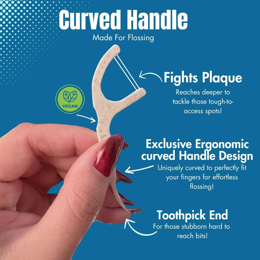 Twin Line Eco Floss Picks (220 Count) - Plant-Based Straw Wheat Floss Sticks with Travel Case | 2X More Effective Cleaning-Compostable Tooth Flossers, Thin & Shred Resistant Thread |