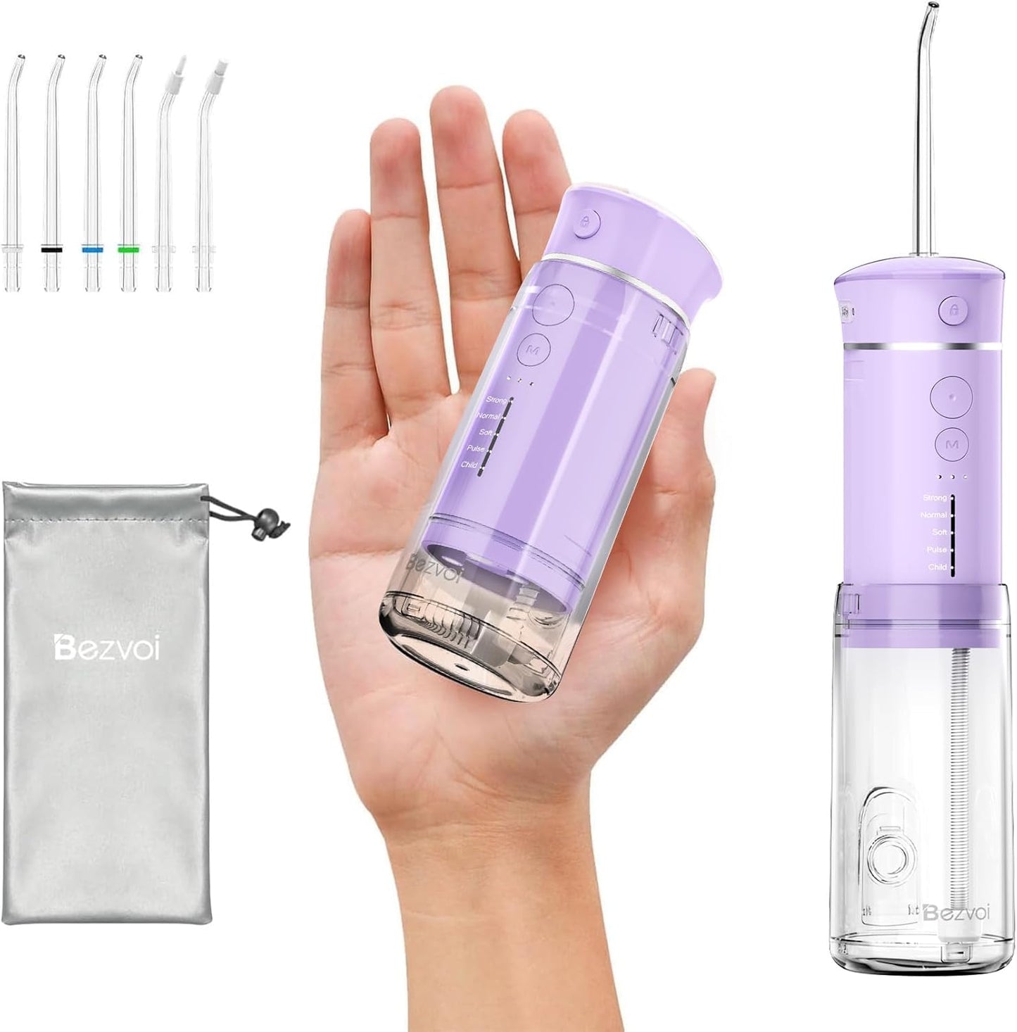 Water Flosser Mini Cordless Portable: 5 Modes Water Dental Floss with Telescopic Water Tank, 6 Tips, IPX7 Waterproof Oral Irrigator for Teeth Cleaning Gums,Orthodontic,Braces Dental Care (Purple)