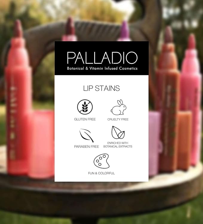 Palladio Lip Stain, Hydrating and Waterproof Formula, Matte Color Look, Longlasting All Day Wear Lip Color, Smudge Proof Natural Finish, Precise Chisel Tip Marker, Rose