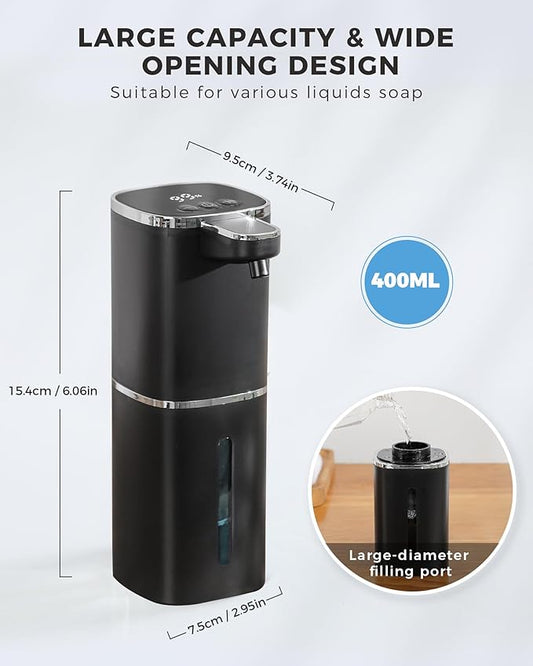 2 Pack Automatic Foaming Soap Dispenser, 12.8oz Rechargeable, Adjustable Foam Levels, IPX5 Waterproof, Touchless & Wall/Tabletop Use for Kitchen Bathroom, Black