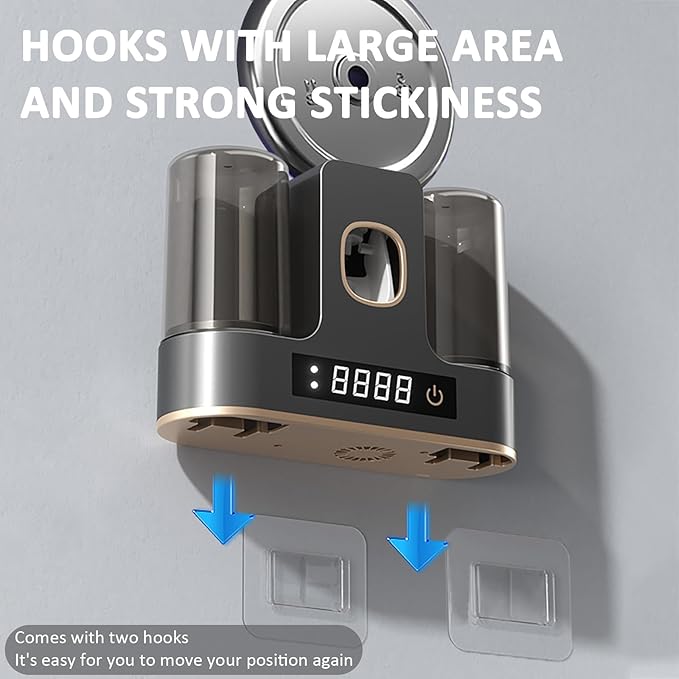 Toothbrush Holders for Bathrooms with Air-Drying, Toothbrush Sanitizer Holder with Smart Countdown LED Screen, 2 Cups Electric Toothbrush Holders Wall Mounted with Toothpaste Dispenser