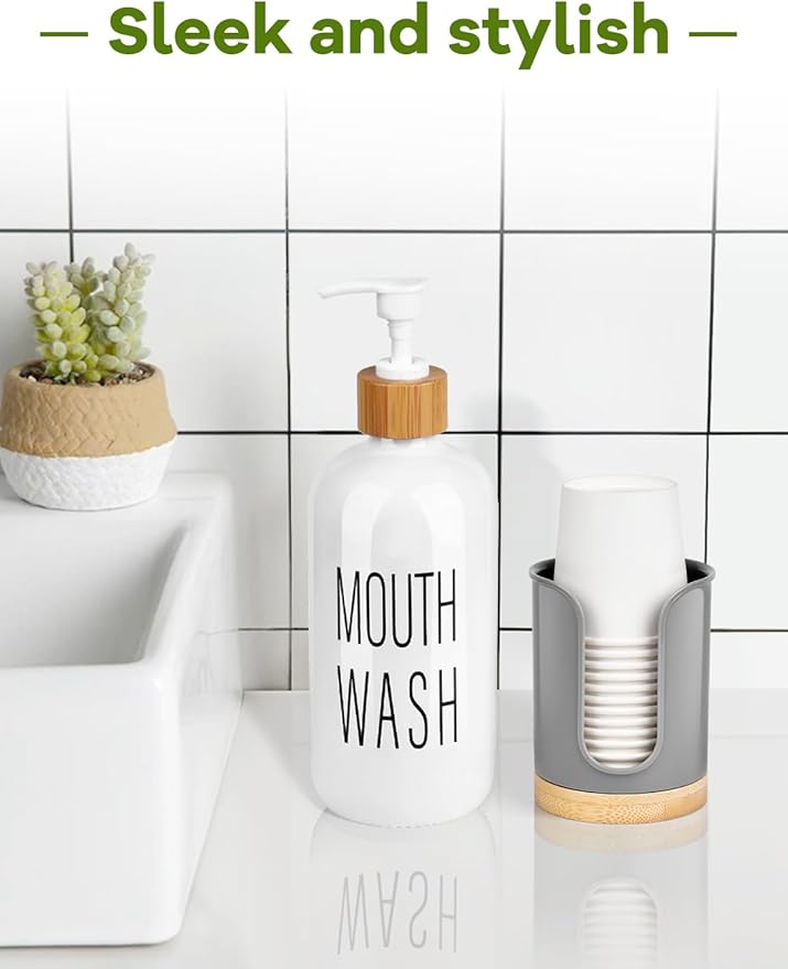 Bathroom Cup Dispenser Countertop - Cup Holder for Dixie 5 6 oz Cups, Guest Bathroom Essentials Vanity Organizer - PC/Bamboo, Grey, Pack of 1