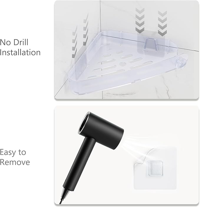 Sotfamily Shower Caddy Corner, 2 Pack Adhesive Corner Shower Shelves for Bathroom Organizers and Storage, Rust Free Plastic Rack for Bathroom Accessories & Decor, Crystal